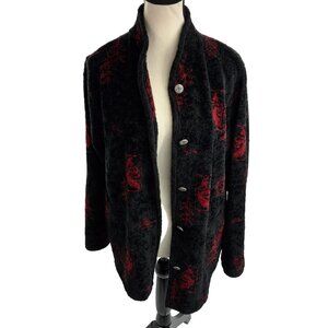 Artisans Womens Vintage Jacket Cardinal Print Button Front Black Red Size M
